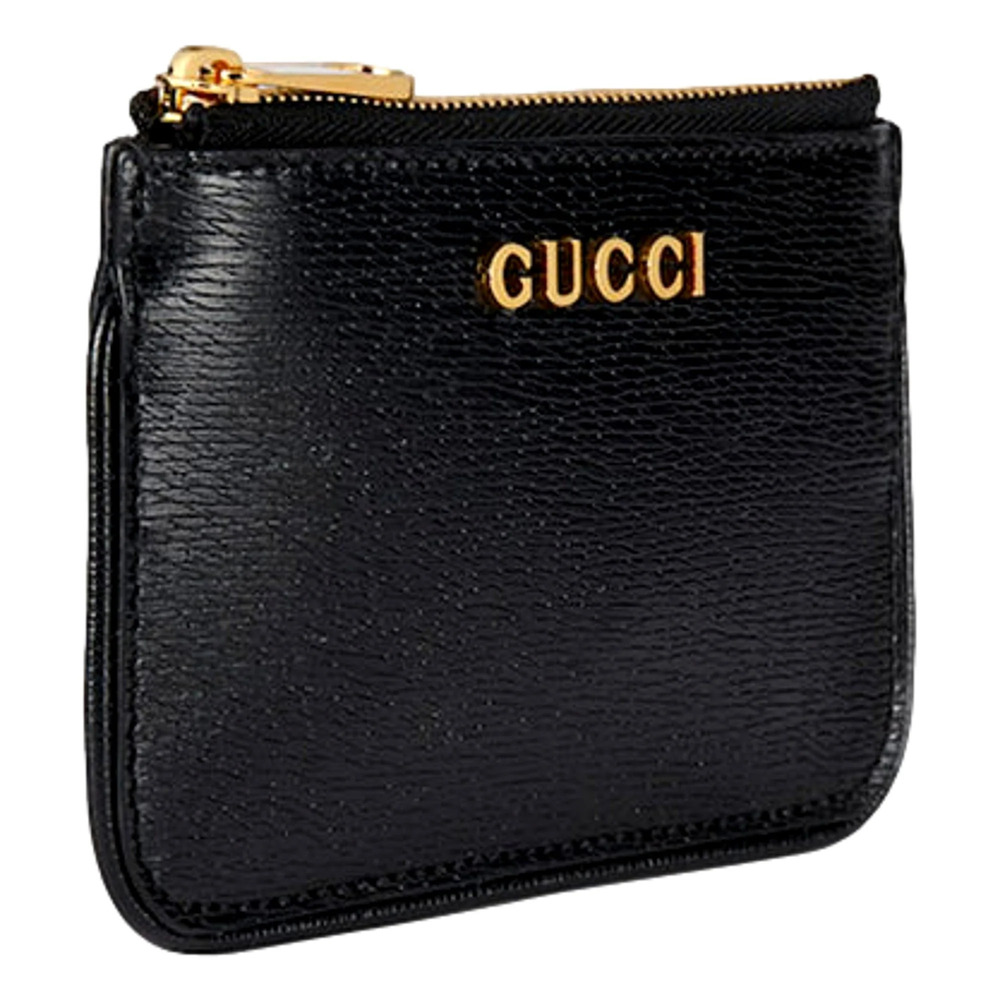 Gucci Zip Key Case Black Leather Card Holder Gold Logo - Picture 2 of 4